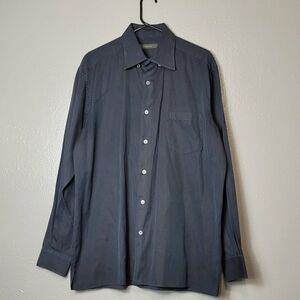 Ermenegildo Zegna Shirt Mens Size XL Dark Gray Button Up Dress Casual Italy Made